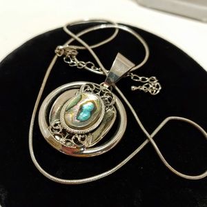 Modernist Abalone SILVER Necklace long pendent